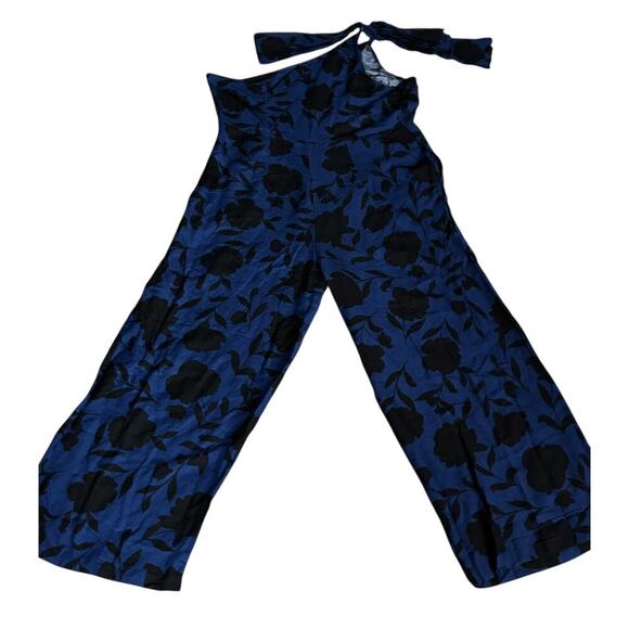 New Kate Spade New York x Target Jumpsuit Blue Black Floral Size 17 Linen Blend - Picture 2 of 9
